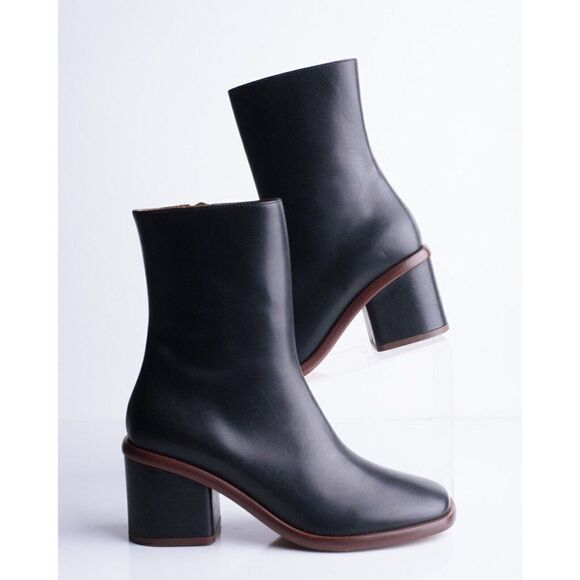 Chloe Womens Meganne Leather Ankle Boots Booties Black EU 35.6 US 6.5 Block Heel - Picture 1 of 9